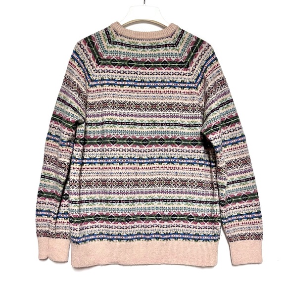 JCrew Fair Isle Sweater Mens SZ Large Lambswool Blend Crewneck Neutral Holidays - Picture 2 of 10